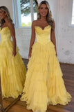 Strapless Corset Prom Dresses for Women 2025 Long Tiered Ruffle Chiffon Formal Evening Gown with Slit