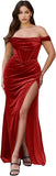 Women's Velvet Slit Mermaid Prom Dress Long Off Shoulder Bridesmaid Dress Strapless Party Gown