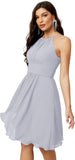 Sunnderly Short Halter Top Chiffon Bridesmaid Dresses Tea Length A Line Formal Evening Party Cocktail Dress Dusty Rose