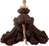 Ruffles Tulle Robe for Maternity Photoshoot Sheer Off Shoulder Maternity Robe Pregnant Baby Shower Prom Gown