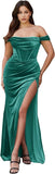 Women's Velvet Slit Mermaid Prom Dress Long Off Shoulder Bridesmaid Dress Strapless Party Gown