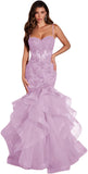 Women's Lace Applique Tulle Prom Dresses Long Mermaid Ruffles Sparkly Formal Evening Party Gown