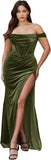 Women's Velvet Slit Mermaid Prom Dress Long Off Shoulder Bridesmaid Dress Strapless Party Gown