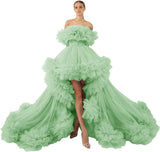 Ruffles Tulle Robe for Maternity Photoshoot Sheer Off Shoulder Maternity Robe Pregnant Baby Shower Prom Gown