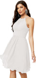 Sunnderly Short Halter Top Chiffon Bridesmaid Dresses Tea Length A Line Formal Evening Party Cocktail Dress Dusty Rose
