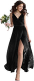 Velvet V Neck Bridesmaid Dress Long Women's Prom Formal Party Gown with Slit