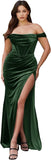 Women's Velvet Slit Mermaid Prom Dress Long Off Shoulder Bridesmaid Dress Strapless Party Gown