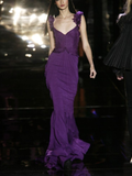 Pretty Purple Satin Mermaid Evening Dress Long Prom Dress Y8217