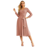 Sunnderly Chiffon Bridesmaid Dress V-Back Waist Belt Formal Prom Gown Mother of The Bride Wedding Guest