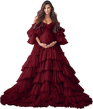 Puffy Tulle Robe Maternity Dress for Photoshoot Sheer Bridal Lingerie Wedding Gown Long Baby Shower Pregnancy Dresses