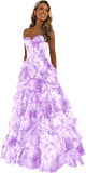 Strapless Corset Prom Dresses for Women 2025 Long Tiered Ruffle Chiffon Formal Evening Gown with Slit