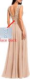 Chiffon Appliques Bridesmaid Dress Long V Neck Beaded Wedding Guest Gown with Split