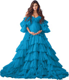 Puffy Tulle Robe Maternity Dress for Photoshoot Sheer Bridal Lingerie Wedding Gown Long Baby Shower Pregnancy Dresses