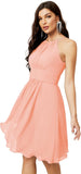 Sunnderly Short Halter Top Chiffon Bridesmaid Dresses Tea Length A Line Formal Evening Party Cocktail Dress Dusty Rose