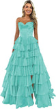 Strapless Corset Prom Dresses for Women 2025 Long Tiered Ruffle Chiffon Formal Evening Gown with Slit