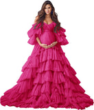 Puffy Tulle Robe Maternity Dress for Photoshoot Sheer Bridal Lingerie Wedding Gown Long Baby Shower Pregnancy Dresses