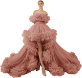 Ruffles Tulle Robe for Maternity Photoshoot Sheer Off Shoulder Maternity Robe Pregnant Baby Shower Prom Gown