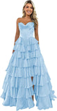 Strapless Corset Prom Dresses for Women 2025 Long Tiered Ruffle Chiffon Formal Evening Gown with Slit