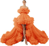 Ruffles Tulle Robe for Maternity Photoshoot Sheer Off Shoulder Maternity Robe Pregnant Baby Shower Prom Gown