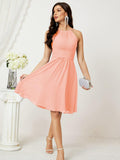 Sunnderly Short Halter Top Chiffon Bridesmaid Dresses Tea Length A Line Formal Evening Party Cocktail Dress Dusty Rose
