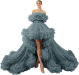 Ruffles Tulle Robe for Maternity Photoshoot Sheer Off Shoulder Maternity Robe Pregnant Baby Shower Prom Gown