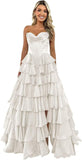 Strapless Corset Prom Dresses for Women 2025 Long Tiered Ruffle Chiffon Formal Evening Gown with Slit