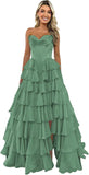 Strapless Corset Prom Dresses for Women 2025 Long Tiered Ruffle Chiffon Formal Evening Gown with Slit
