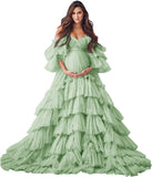 Puffy Tulle Robe Maternity Dress for Photoshoot Sheer Bridal Lingerie Wedding Gown Long Baby Shower Pregnancy Dresses