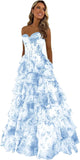 Strapless Corset Prom Dresses for Women 2025 Long Tiered Ruffle Chiffon Formal Evening Gown with Slit