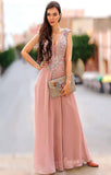 Chiffon Appliques Bridesmaid Dress Long V Neck Beaded Wedding Guest Gown with Split