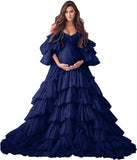 Puffy Tulle Robe Maternity Dress for Photoshoot Sheer Bridal Lingerie Wedding Gown Long Baby Shower Pregnancy Dresses