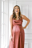 Spaghetti Strap Maternity Bridesmaid Dress for Photoshoot Long Satin Leg Split Pregnant Prom Party Gown