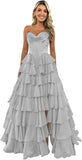 Strapless Corset Prom Dresses for Women 2025 Long Tiered Ruffle Chiffon Formal Evening Gown with Slit