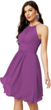 Sunnderly Short Halter Top Chiffon Bridesmaid Dresses Tea Length A Line Formal Evening Party Cocktail Dress Dusty Rose