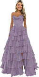 Strapless Corset Prom Dresses for Women 2025 Long Tiered Ruffle Chiffon Formal Evening Gown with Slit
