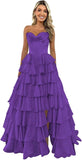 Strapless Corset Prom Dresses for Women 2025 Long Tiered Ruffle Chiffon Formal Evening Gown with Slit