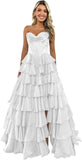 Strapless Corset Prom Dresses for Women 2025 Long Tiered Ruffle Chiffon Formal Evening Gown with Slit