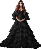 Puffy Tulle Robe Maternity Dress for Photoshoot Sheer Bridal Lingerie Wedding Gown Long Baby Shower Pregnancy Dresses