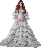 Puffy Tulle Robe Maternity Dress for Photoshoot Sheer Bridal Lingerie Wedding Gown Long Baby Shower Pregnancy Dresses