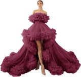 Ruffles Tulle Robe for Maternity Photoshoot Sheer Off Shoulder Maternity Robe Pregnant Baby Shower Prom Gown