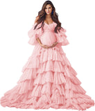 Puffy Tulle Robe Maternity Dress for Photoshoot Sheer Bridal Lingerie Wedding Gown Long Baby Shower Pregnancy Dresses
