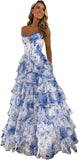 Strapless Corset Prom Dresses for Women 2025 Long Tiered Ruffle Chiffon Formal Evening Gown with Slit