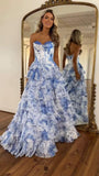 Strapless Corset Prom Dresses for Women 2025 Long Tiered Ruffle Chiffon Formal Evening Gown with Slit