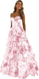 Strapless Corset Prom Dresses for Women 2025 Long Tiered Ruffle Chiffon Formal Evening Gown with Slit