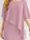 Sunnderly Chiffon Plus Size Mother of The Bride Dresses Formal Prom Gown Ruffle Cape