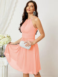 Sunnderly Short Halter Top Chiffon Bridesmaid Dresses Tea Length A Line Formal Evening Party Cocktail Dress Dusty Rose