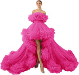 Ruffles Tulle Robe for Maternity Photoshoot Sheer Off Shoulder Maternity Robe Pregnant Baby Shower Prom Gown