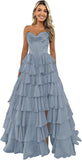 Strapless Corset Prom Dresses for Women 2025 Long Tiered Ruffle Chiffon Formal Evening Gown with Slit