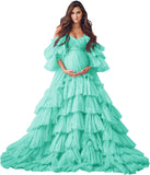 Puffy Tulle Robe Maternity Dress for Photoshoot Sheer Bridal Lingerie Wedding Gown Long Baby Shower Pregnancy Dresses