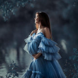 Puffy Tulle Robe Maternity Dress for Photoshoot Sheer Bridal Lingerie Wedding Gown Long Baby Shower Pregnancy Dresses